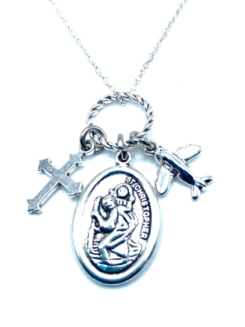 St Christopher Medal Charm Necklace Catholic Christian Religious Traveler Cross